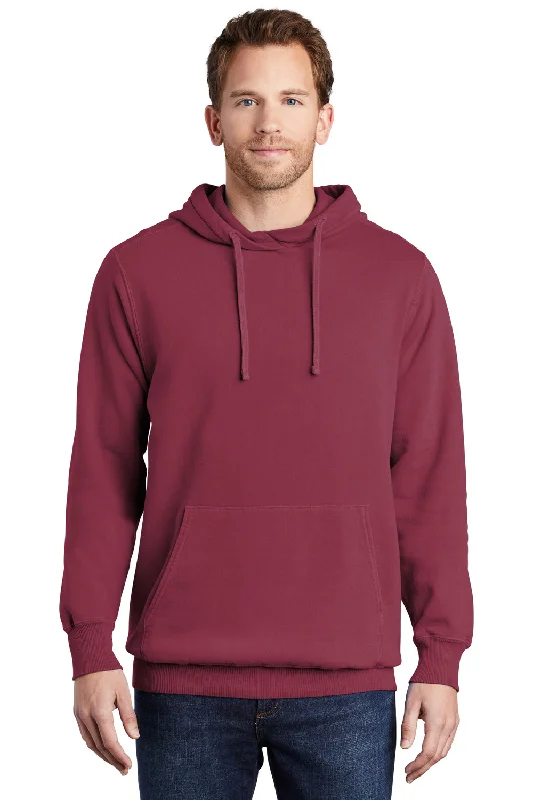 Port & Company Mens Beach Wash Fleece Hooded Sweatshirt Hoodie w/ Pouch Pocket - Merlot Red