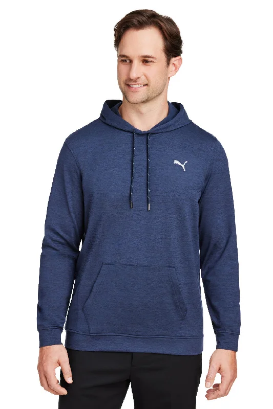 Puma Mens Cloudspun Moisture Wicking Hooded Sweatshirt Hoodie w/ Pouch Pocket - Heather Navy Blue