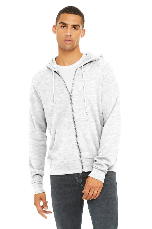 Bella + Canvas Mens Fleece Full Zip Hooded Sweatshirt Hoodie w/ Pockets - Ash Grey