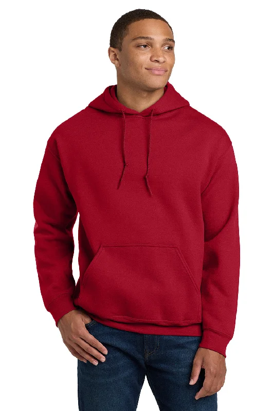 Gildan Mens Pill Resistant Hooded Sweatshirt Hoodie w/ Pouch Pocket - Cherry Red