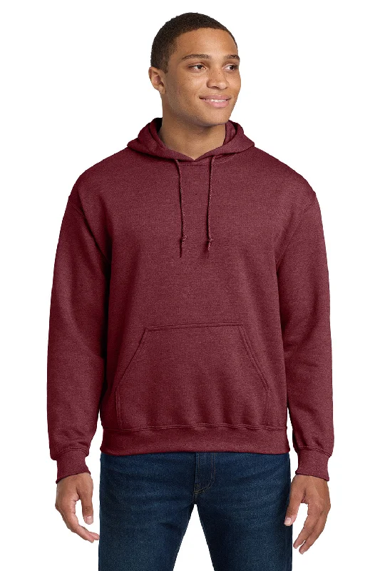 Gildan Mens Pill Resistant Hooded Sweatshirt Hoodie w/ Pouch Pocket - Heather Dark Maroon