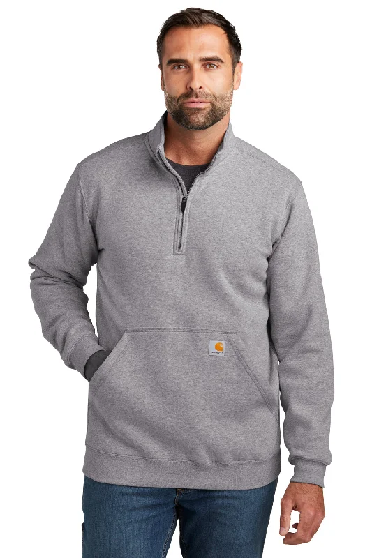 Carhartt Mens 1/4 Zip Sweatshirt w/ Pouch Pocket - Heather Grey