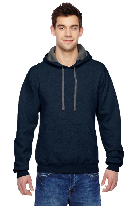 Fruit Of The Loom Mens Softspun Hooded Sweatshirt Hoodie w/ Pouch Pocket - Heather Indigo Blue - Closeout