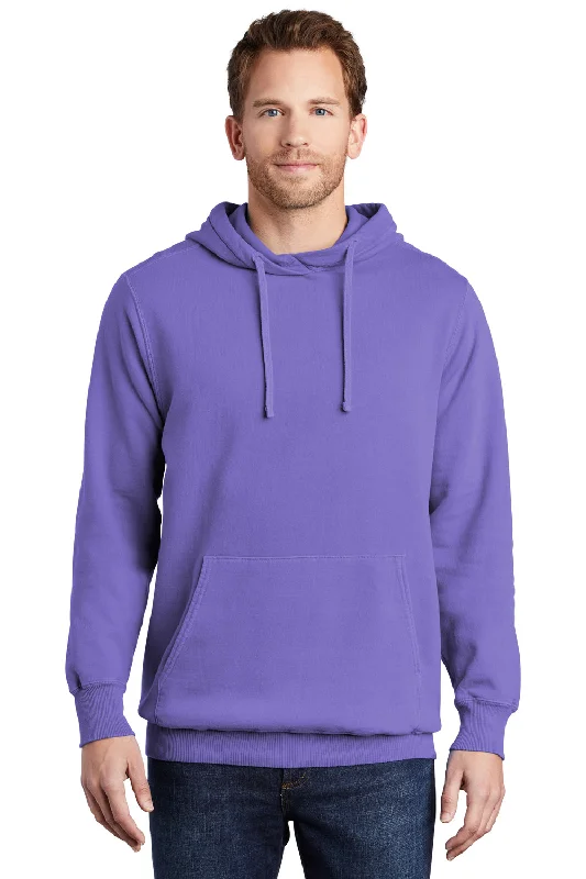 Port & Company Mens Beach Wash Fleece Hooded Sweatshirt Hoodie w/ Pouch Pocket - Amethyst Purple