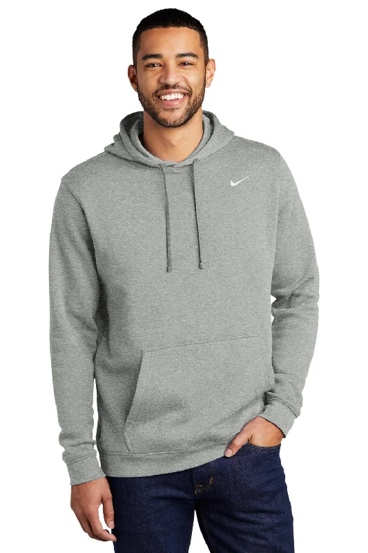 Nike Mens Club Fleece Hooded Sweatshirt Hoodie w/ Pouch Pocket - Heather Dark Grey