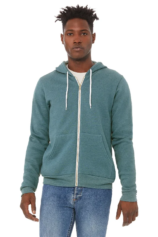 Bella + Canvas Mens Fleece Full Zip Hooded Sweatshirt Hoodie w/ Pockets - Heather Deep Teal