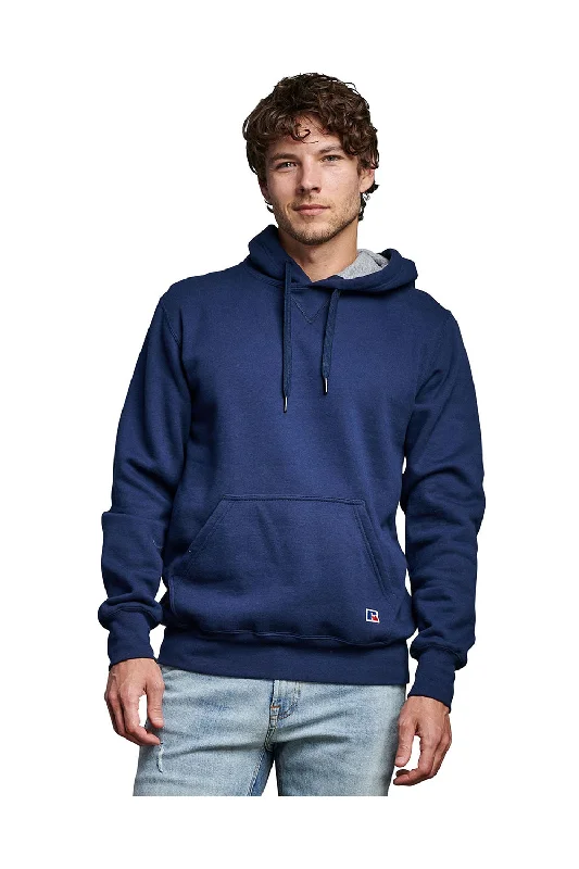 Russell Athletic Mens Classic Hooded Sweatshirt Hoodie w/ Pouch Pocket - Navy Blue - Closeout