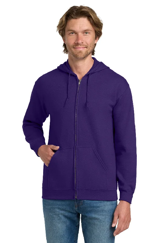 Gildan Mens Pill Resistant Full Zip Hooded Sweatshirt Hoodie w/ Pockets - Purple