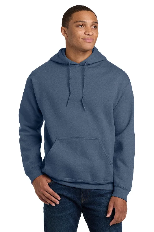 Gildan Mens Pill Resistant Hooded Sweatshirt Hoodie w/ Pouch Pocket - Indigo Blue