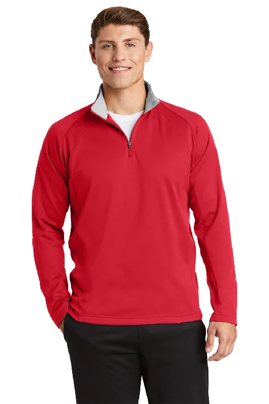 Sport-Tek Mens Sport-Wick Moisture Wicking Fleece 1/4 Zip Sweatshirt - Deep Red/Silver Grey