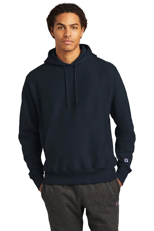 Champion Mens Shrink Resistant Hooded Sweatshirt Hoodie w/ Pouch Pocket - Navy Blue