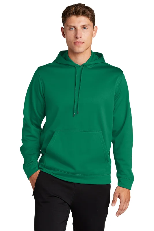 Sport-Tek Mens Sport-Wick Moisture Wicking Fleece Hooded Sweatshirt Hoodie w/ Pouch Pocket - Kelly Green