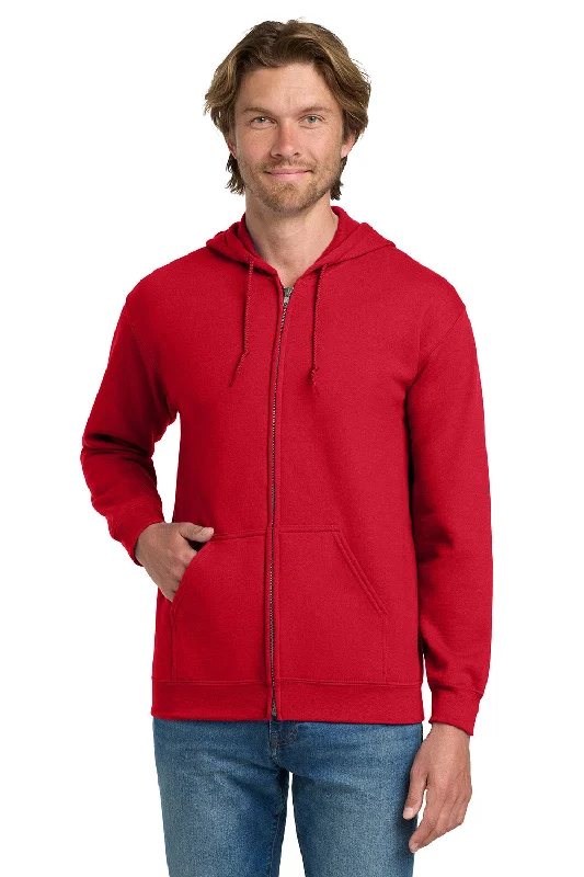 Gildan Mens Pill Resistant Full Zip Hooded Sweatshirt Hoodie w/ Pockets - Red