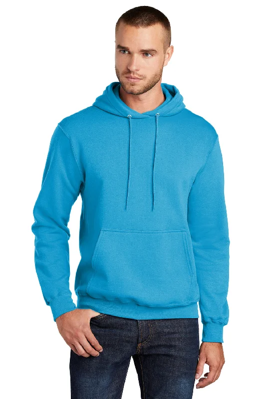 Port & Company Mens Core Pill Resistant Fleece Hooded Sweatshirt Hoodie w/ Pouch Pocket - Neon Blue