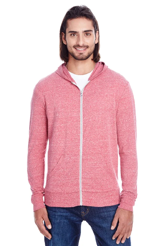 Threadfast Apparel Mens Full Zip Hooded Sweatshirt Hoodie w/ Pockets - Red