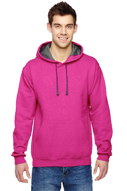 Fruit Of The Loom Mens Softspun Hooded Sweatshirt Hoodie w/ Pouch Pocket - Cyber Pink - Closeout