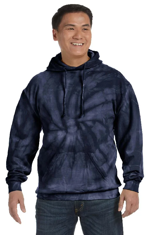 Tie-Dye Mens Hooded Sweatshirt Hoodie w/ Pouch Pocket - Navy Blue