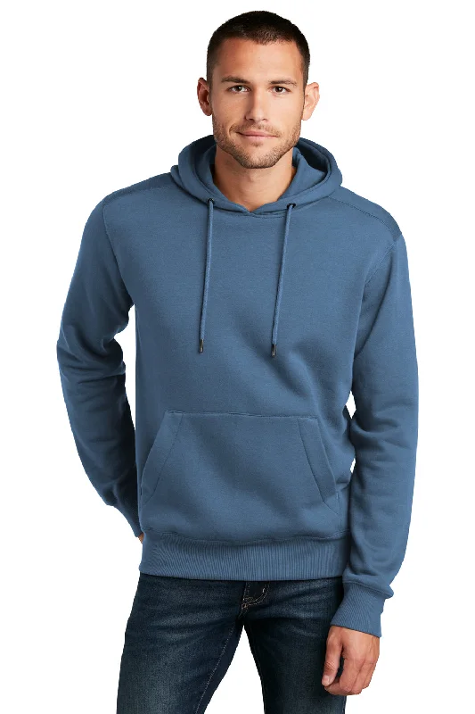 District Mens Perfect Weight Fleece Hooded Sweatshirt Hoodie w/ Pouch Pocket - Maritime Blue