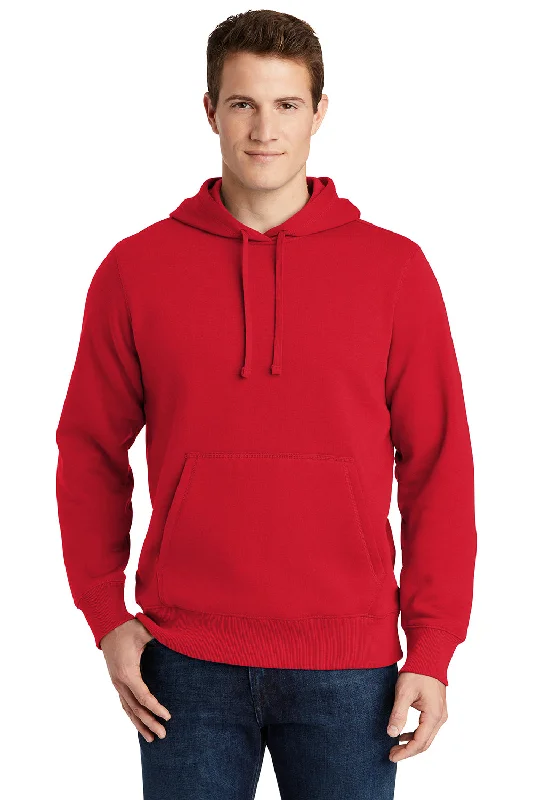 Sport-Tek Mens Shrink Resistant Fleece Hooded Sweatshirt Hoodie w/ Pouch Pocket - True Red