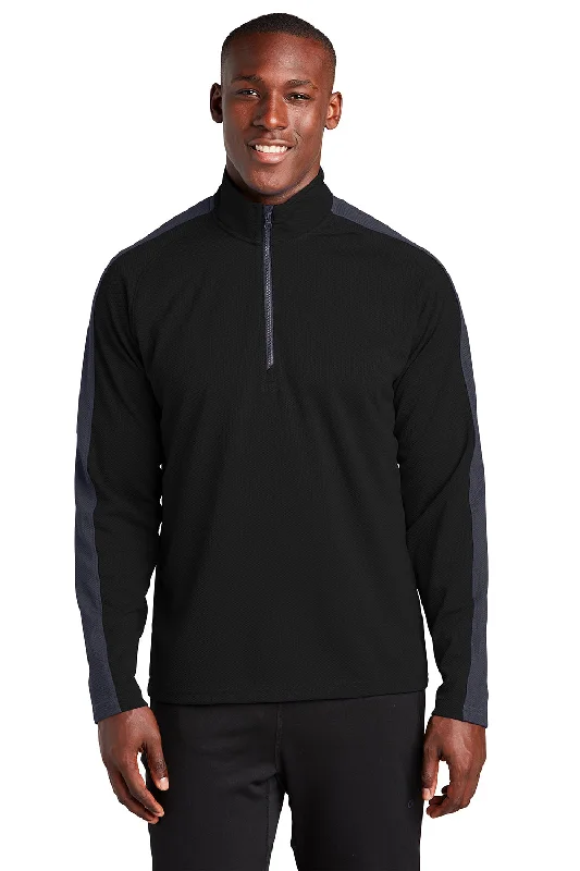 Sport-Tek Mens Sport-Wick Moisture Wicking 1/4 Zip Sweatshirt - Black/Iron Grey