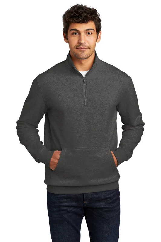 District Mens Very Important 1/4 Zip Sweatshirt w/ Pouch Pocket - Heather Charcoal Grey