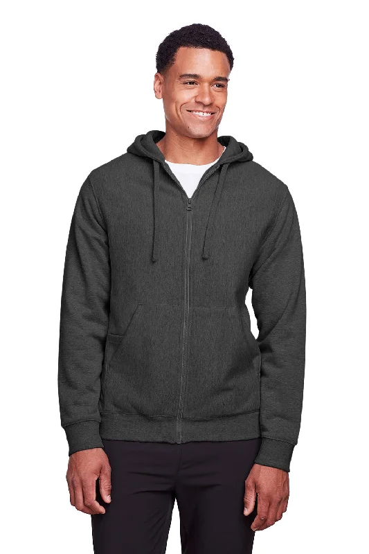 Team 365 Mens Zone HydroSport Fleece Water Resistant Full Zip Hooded Sweatshirt Hoodie w/ Pockets - Heather Dark Grey