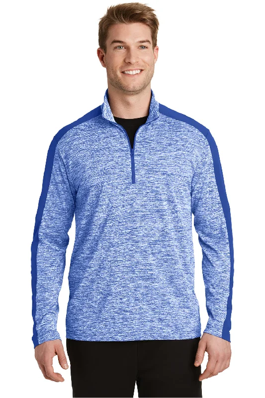 Sport-Tek Mens Electric Heather Moisture Wicking 1/4 Zip Sweatshirt - True Royal Blue Electric/True Royal Blue