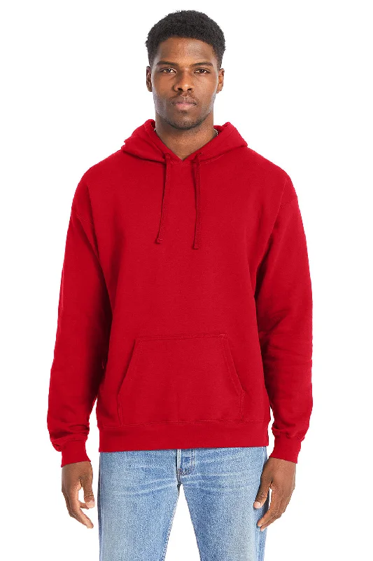 Hanes Mens Perfect Sweats Hooded Sweatshirt Hoodie w/ Pouch Pocket - Athletic Red