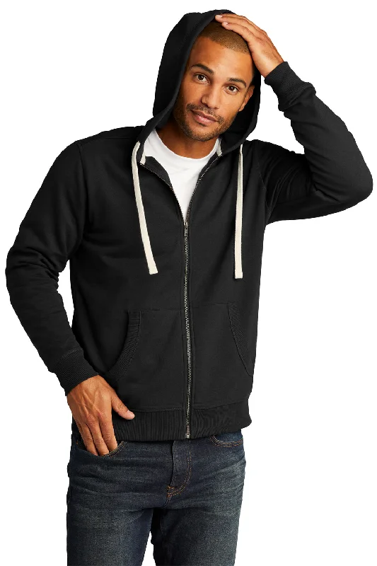 District Mens Re-Fleece Full Zip Hooded Sweatshirt Hoodie w/ Pockets - Black