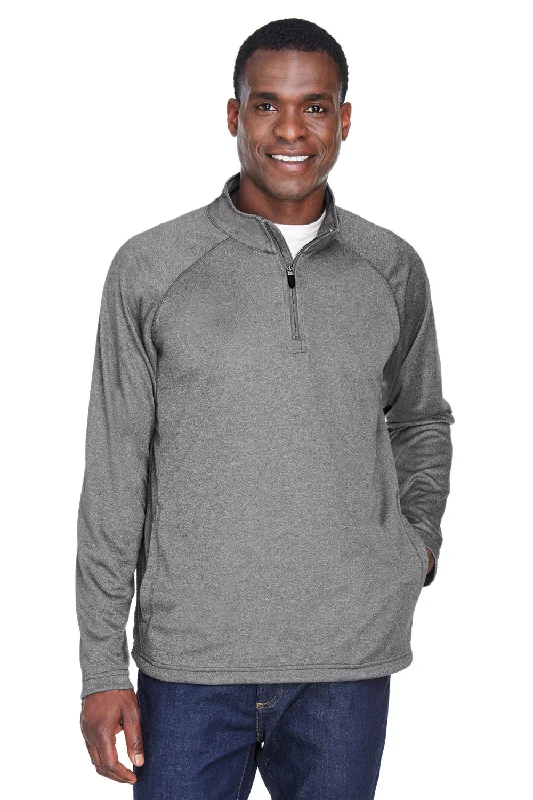 Devon & Jones Mens Compass Stretch Tech Moisture Wicking 1/4 Zip Sweatshirt w/ Pockets - Heather Dark Grey