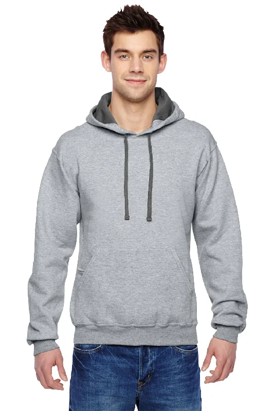 Fruit Of The Loom Mens Softspun Hooded Sweatshirt Hoodie w/ Pouch Pocket - Heather Grey - Closeout