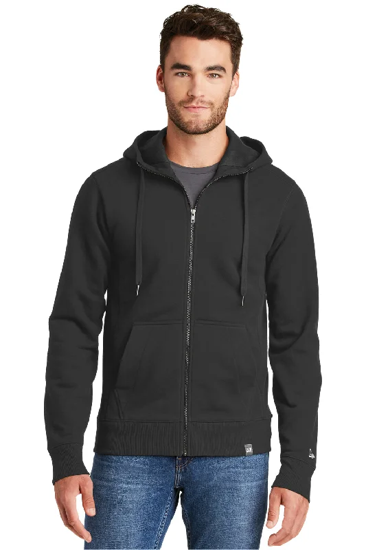 New Era Mens Sueded French Terry Full Zip Hooded Sweatshirt Hoodie w/ Pockets - Black