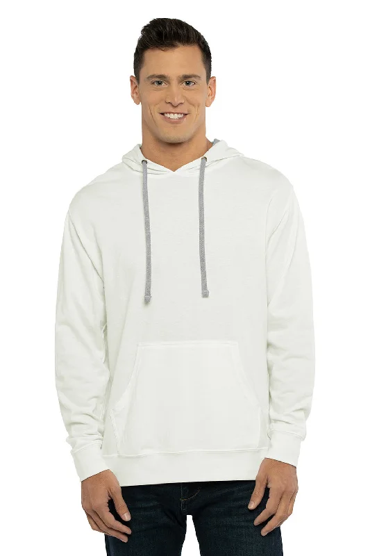 Next Level Mens French Terry Fleece Hooded Sweatshirt Hoodie w/ Pouch Pocket - White/Heather Grey