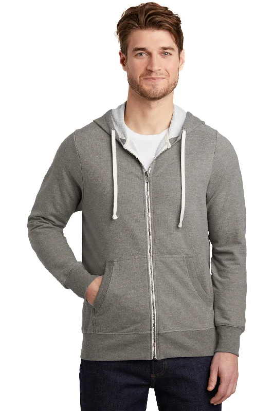 District Mens Perfect French Terry Full Zip Hooded Sweatshirt Hoodie w/ Pockets - Grey Frost