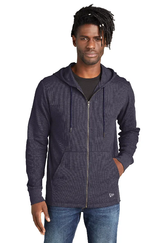 New Era Mens Thermal Full Zip Hooded Sweatshirt Hoodie w/ Pockets - Heather True Navy Blue