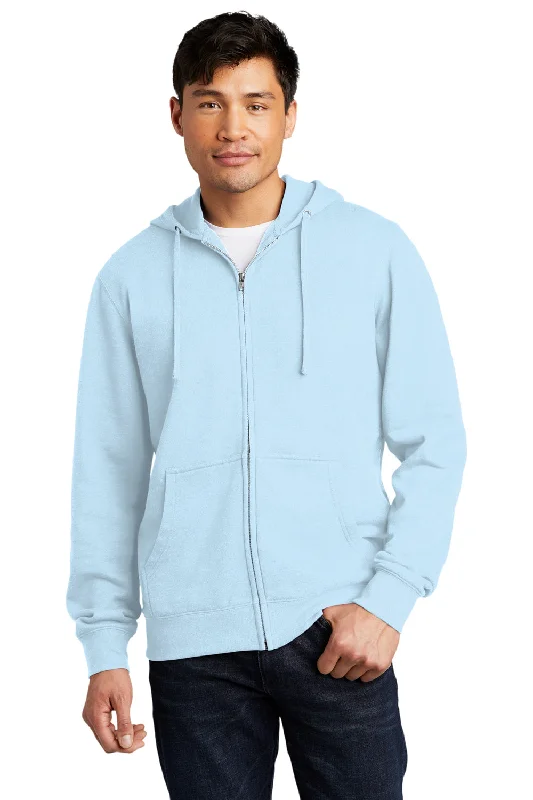 District Mens Very Important Fleece Full Zip Hooded Sweatshirt Hoodie w/ Pockets - Ice Blue