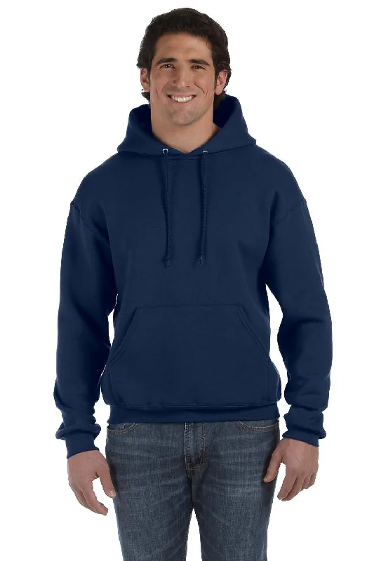 Fruit Of The Loom Mens Supercotton Fleece Hooded Sweatshirt Hoodie w/ Pouch Pocket - Navy Blue - Closeout