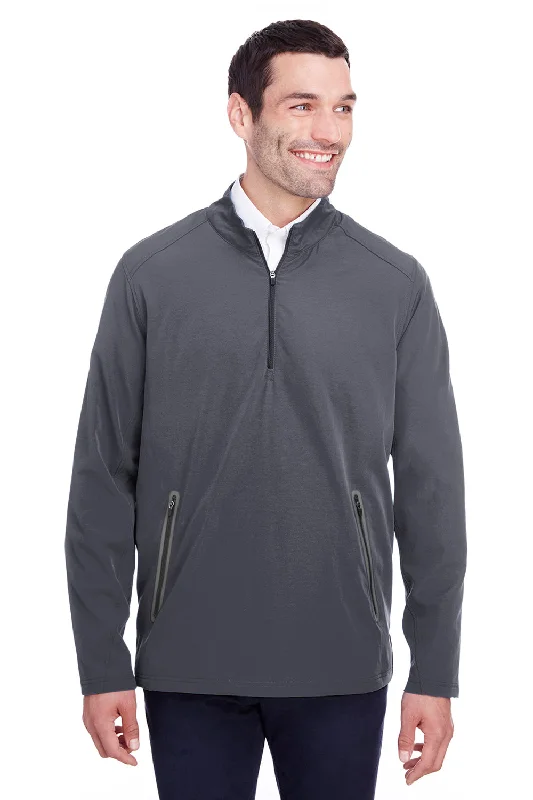 North End Mens Quest Performance Moisture Wicking 1/4 Zip Sweatshirt w/ Pockets - Carbon Grey/Black - Closeout