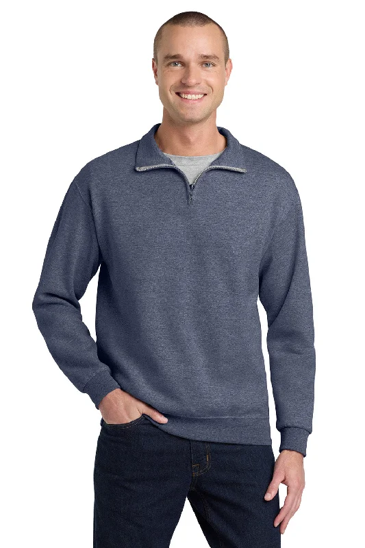 Jerzees Mens NuBlend Pill Resistant Fleece 1/4 Zip Sweatshirt - Vintage Heather Navy Blue