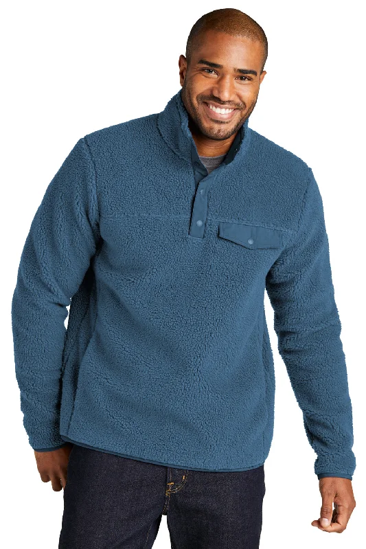 Port Authority Mens Camp Fleece 1/4 Snap Sweatshirt w/ Pockets - Regatta Blue