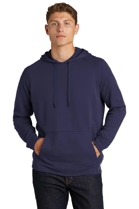 Sport-Tek Mens French Terry Hooded Sweatshirt Hoodie w/ Pouch Pocket - True Navy Blue