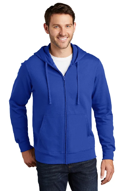 Port & Company Mens Fan Favorite Fleece Full Zip Hooded Sweatshirt Hoodie w/ Pockets - True Royal Blue