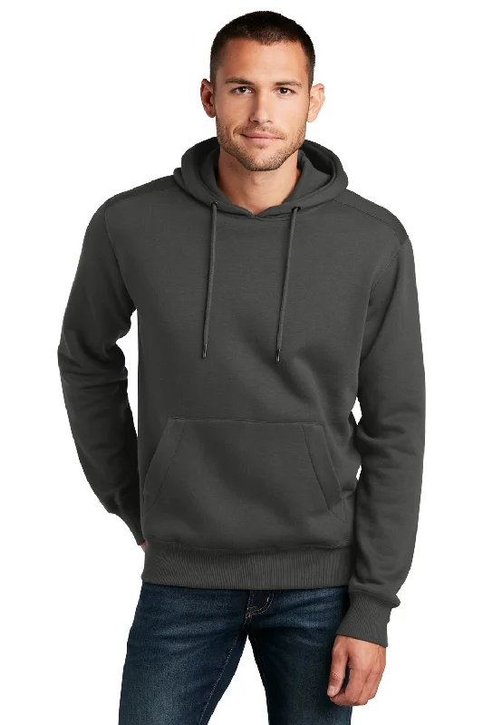 District Mens Perfect Weight Fleece Hooded Sweatshirt Hoodie w/ Pouch Pocket - Charcoal Grey