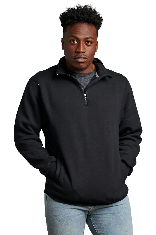 Russell Athletic Mens Dri-Power Moisture Wicking Fleece 1/4 Zip Sweatshirt w/ Pockets - Black