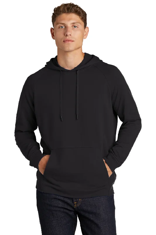 Sport-Tek Mens French Terry Hooded Sweatshirt Hoodie w/ Pouch Pocket - Black