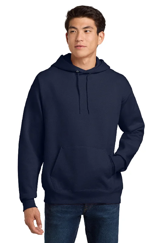 Hanes Mens Ultimate Cotton PrintPro XP Pill Resistant Hooded Sweatshirt Hoodie w/ Pouch Pocket - Navy Blue