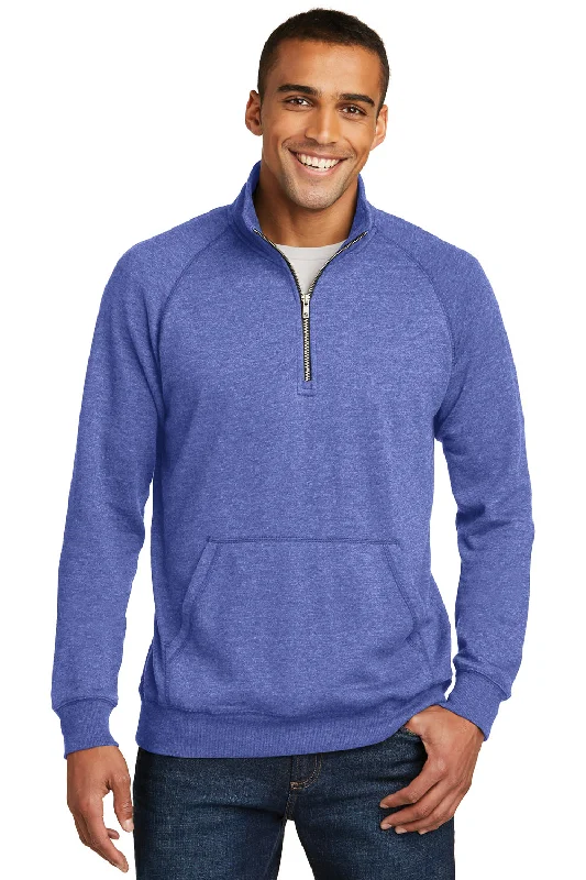 District Mens Fleece 1/4 Zip Sweatshirt w/ Pouch Pocket - Heather Deep Royal Blue