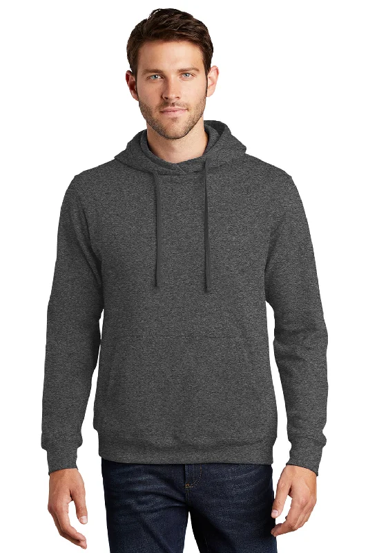 Port & Company Mens Fan Favorite Fleece Hooded Sweatshirt Hoodie w/ Pouch Pocket - Heather Dark Grey