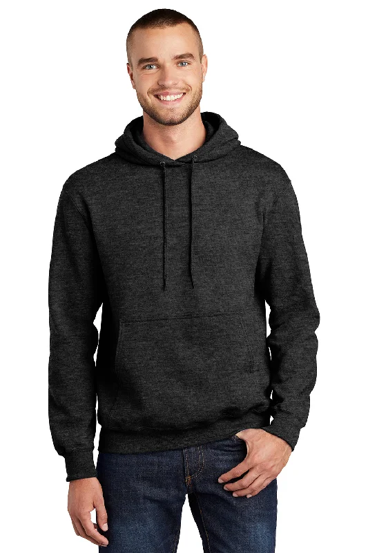 Port & Company Mens Essential Pill Resistant Fleece Hooded Sweatshirt Hoodie w/ Pouch Pocket - Heather Black