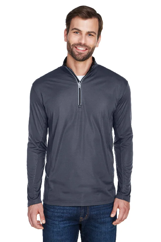 UltraClub Mens Cool & Dry Moisture Wicking 1/4 Zip Sweatshirt w/ Pocket - Charcoal Grey